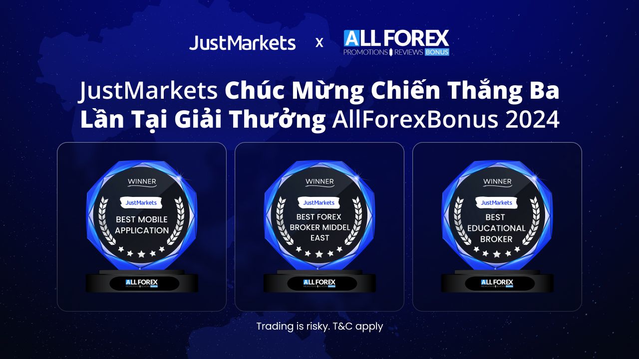 JustMarkets Chúc Mừng Chiến Thắng Ba Lần Tại Giải Thưởng AllForexBonus 2024