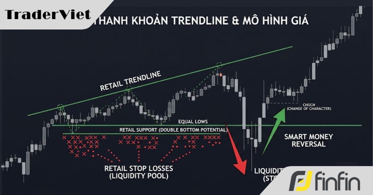 Lật tẩy trò lừa Thế kỷ: Cú quét thanh khoản bằng Trendline & Mô hình 2 Đỉnh/Đáy