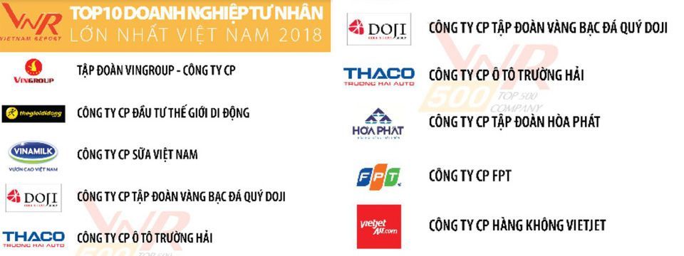 Top 10 doanh nghiệp tư nhân lớn nhất Việt Nam 2018: Những cái tên quen thuộc và đầy bất ngờ