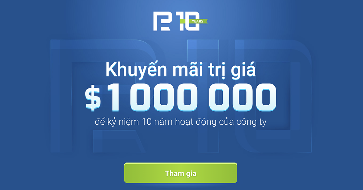 RoboForex bùng nổ khuyến mãi lên tới 1,000,000$ kỷ niệm 10 năm thành lập công ty